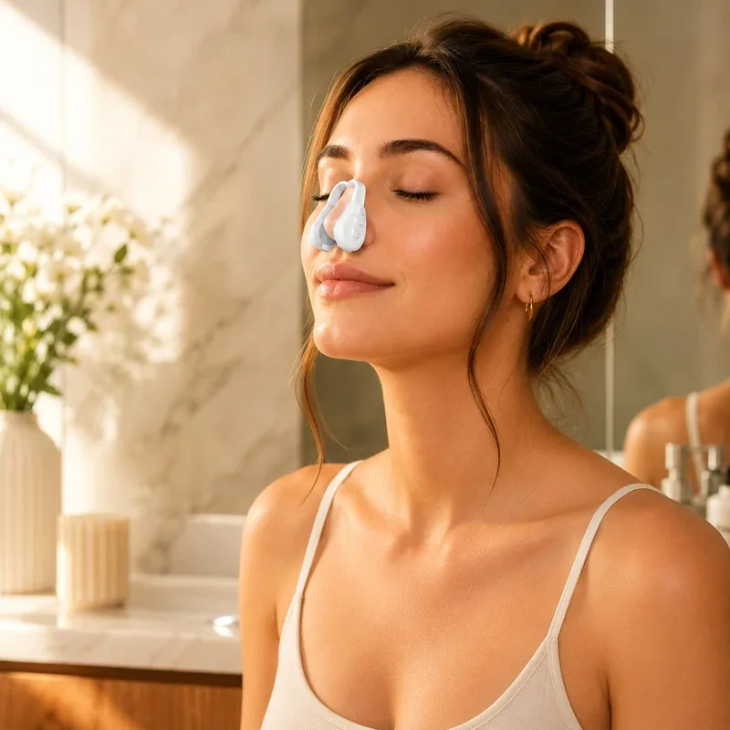 Woman relaxing while wearing the Fynoura sculpting device